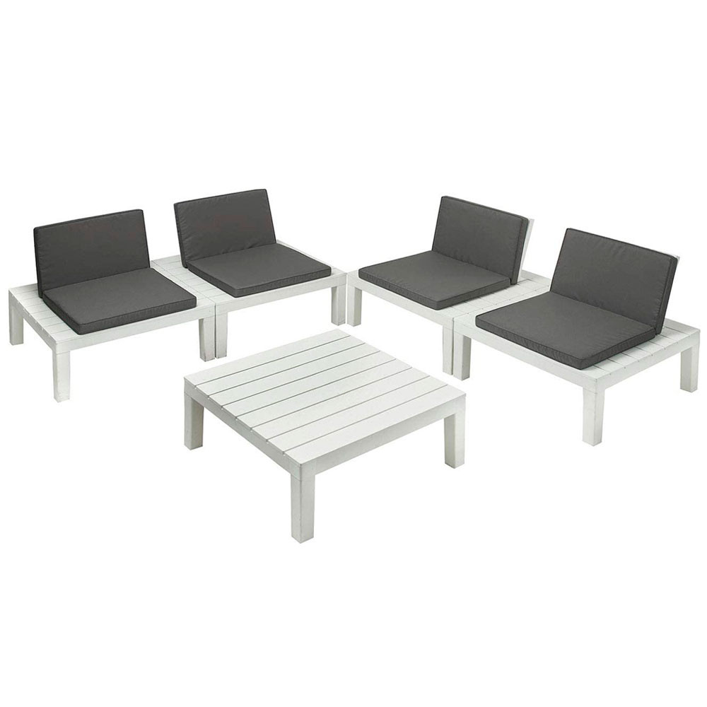 Conjunto de jardim com mesa e 4 bancos com almofadas Api Progarden Conjunto de sofá e mesa de centro 3
